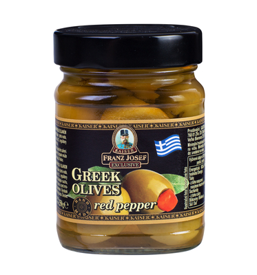 Grécke zelené olivy plnené paprikou v slanom náleve