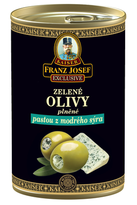 Zelené olivy plnené pastou z modrého syra 